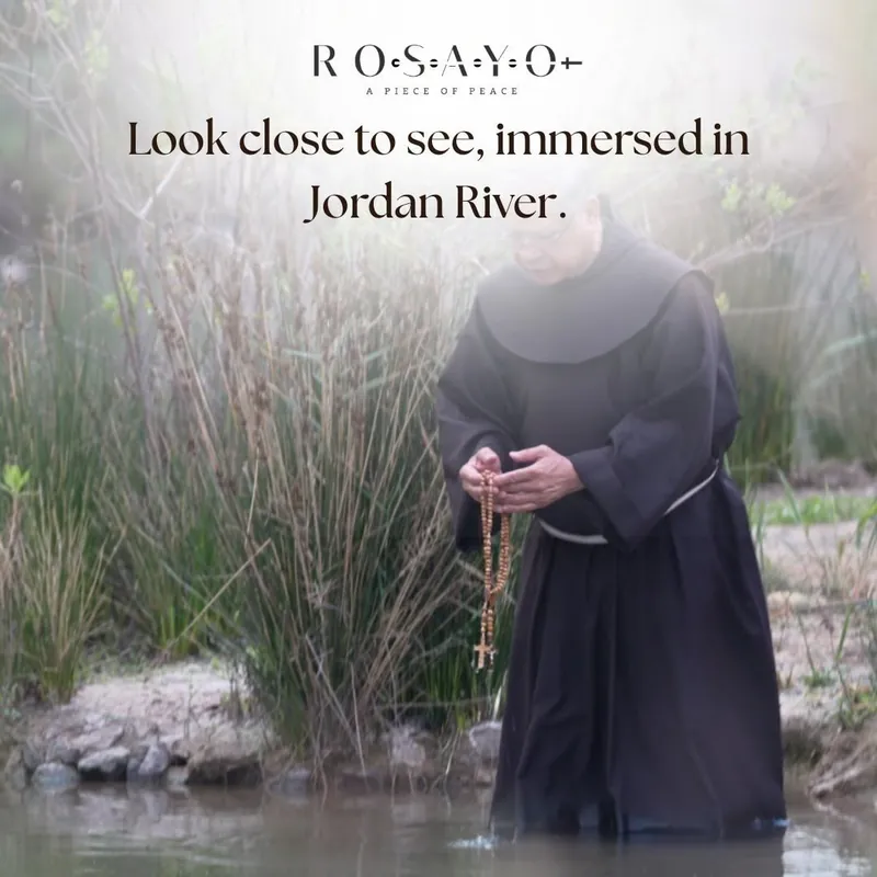 A Rosayo rosary held in the waters of the Jordan River